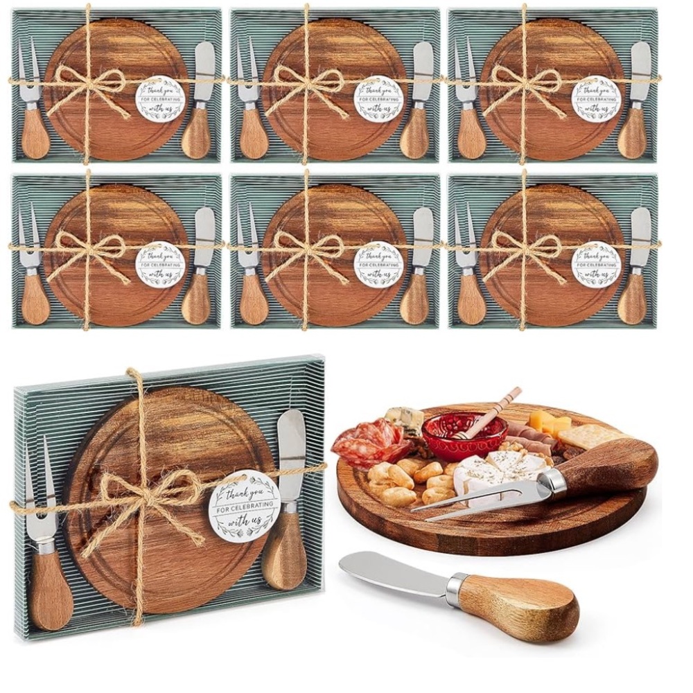 6 MINI Acacia Wood Cheese Board Sets with Knives, 6 sets total ~NEW~ LOT1